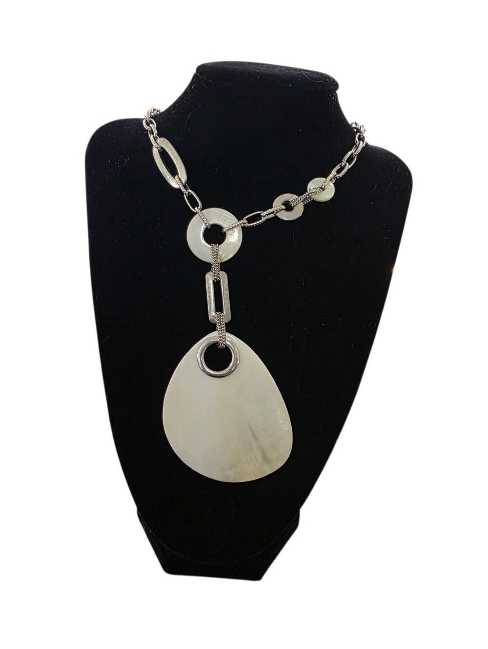 Handcrafted Iridescent Shell Pendant Necklace with Gold Accents - Women Jewelry